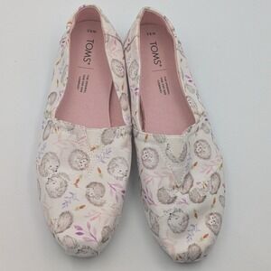 TOMS Women's W 8.5 Canvas Slip On Shoes Hedgehog Floral Print Cute Pink  Cottage
